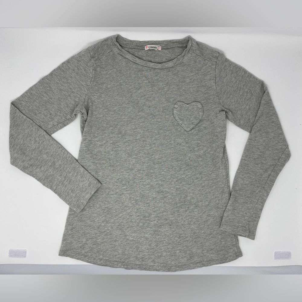 CREWCUTS: Gray Long-sleeve T-shirt with Small Heart Pocket, Size 12